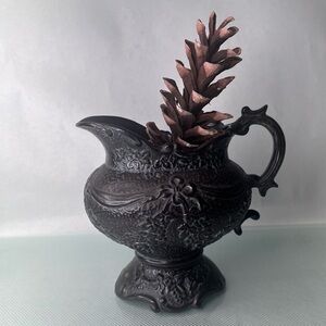 RARE Vintage Pressed Glass Pitcher | Grape & Bow Swag Design | Dark Finish